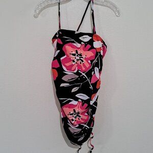 Hapari Womens Medium Swim top. tankini swimsuit pink black floral gathered sides